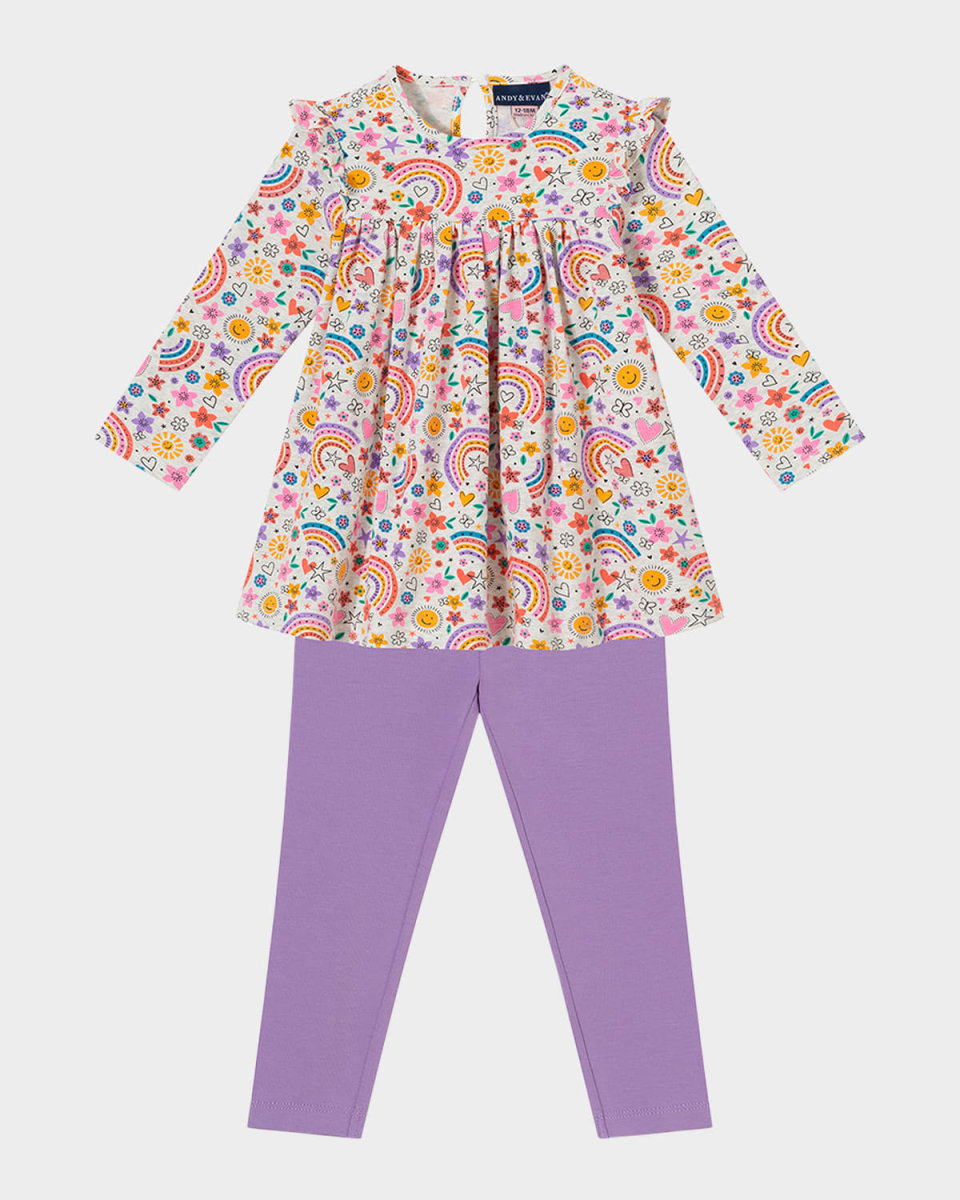 Rainbow-Print Babydoll Top W/ Legging Set, Size Nebwor
